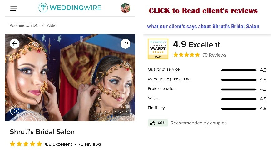 5 star couple's choice award for Shruti's  Indian beauty - Bridal & japanese hair staightening salon, for bridal makeup- hair & henna , Loudoun, virgina, dc/md